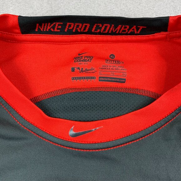 Nike Pro Combat Mens Shirt XL Fitted Red Gray Colorblock 3/4 Sleeve Swingman - Picture 3 of 11
